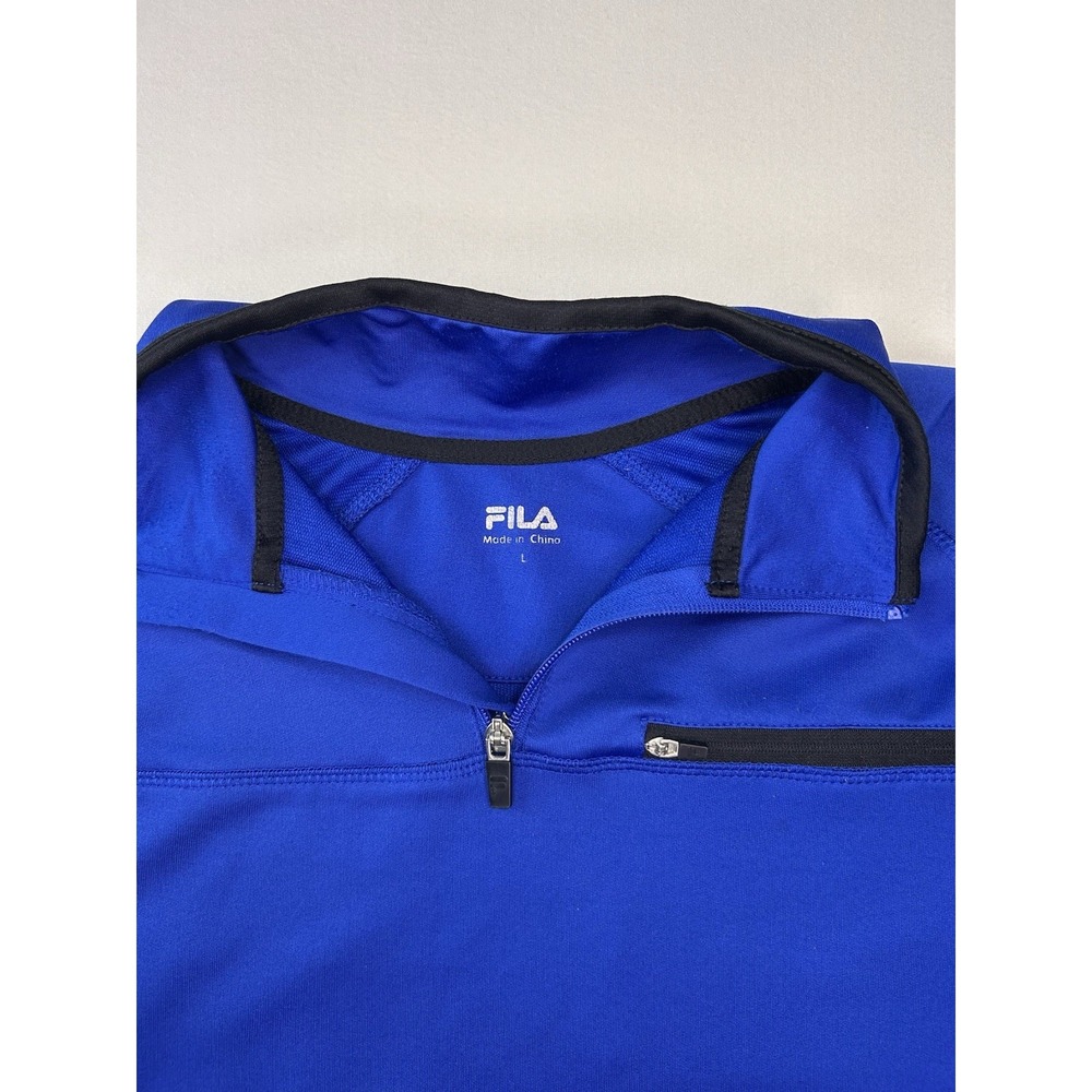 FILA Men's L Blue Black Quarter Zip Performance Pullover Chest Pocket - Picture 3 of 9